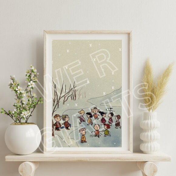 Louis Vuitton Snowy Days- Charlie Brown & Friends Ice Skating 11x17 Wall Decor - Picture 1 of 3